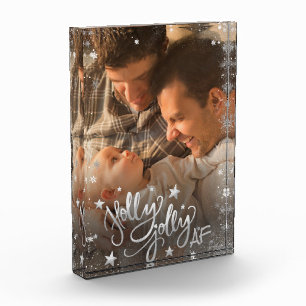 Holly Jolly AF Shiny Silver Faux Foil Photo Block