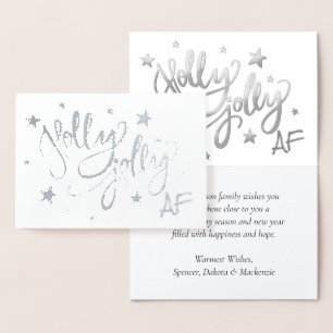 Holly Jolly AF   Shiny Silver Faux Foil Script Card