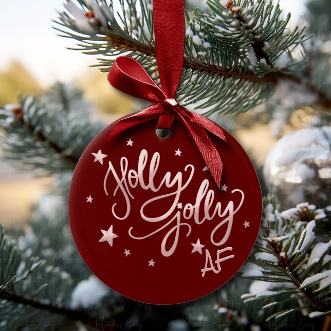 Holly Jolly AF | Shiny Silver Faux Foil Script Ceramic Ornament (Creator Uploaded)