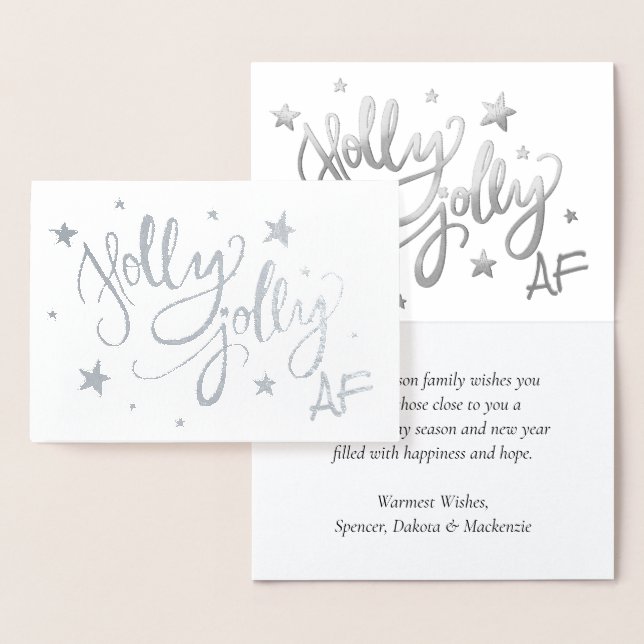 Holly Jolly AF | Shiny Silver Faux Foil Script Foil Card (Display)