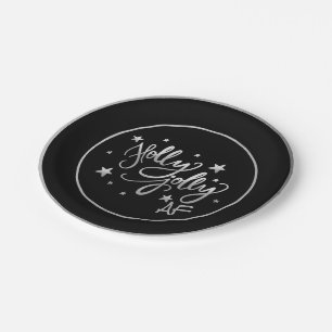 Holly Jolly AF   Shiny Silver Faux Foil Script Paper Plate