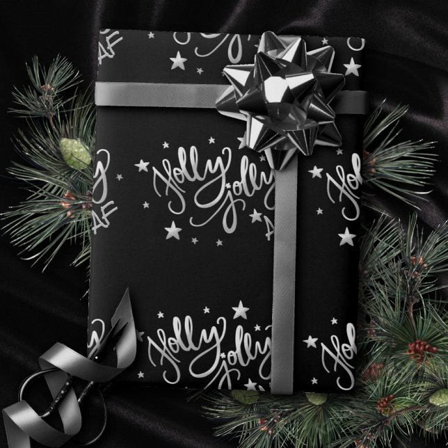 Holly Jolly AF | Shiny Silver Faux Foil Script Wrapping Paper (Creator Uploaded)