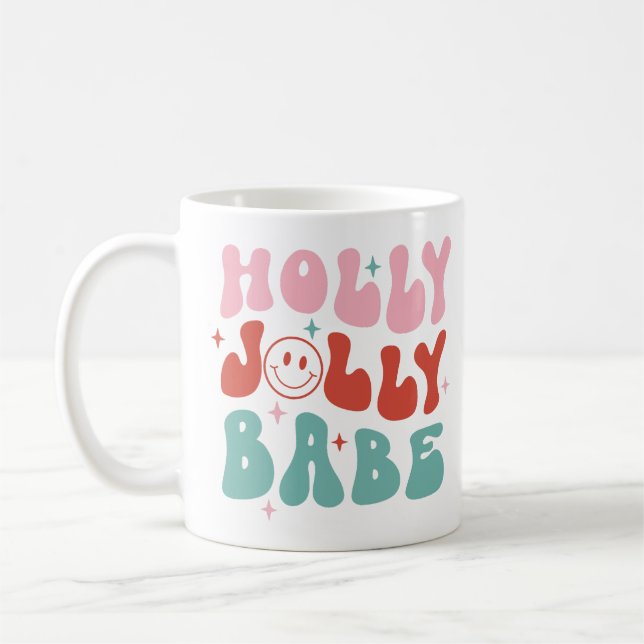 Holly Jolly Babe Retro Christmas Coffee Mug (Left)