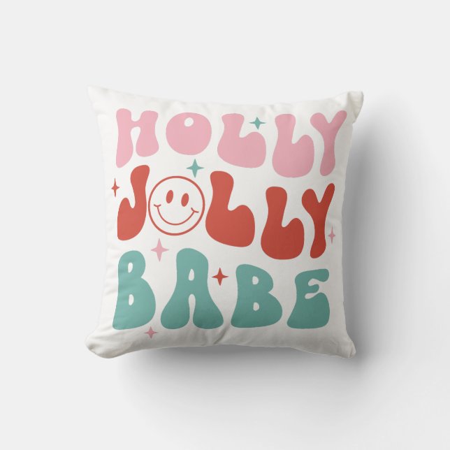 Holly Jolly Babe Retro Christmas Cushion (Front)