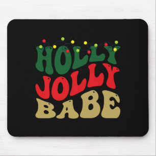 Holly Jolly Babe Retro Groovy Christmas Black Mouse Pad