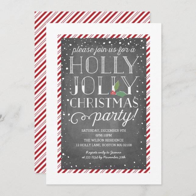 Holly Jolly Candy Cane Holiday Christmas Party Invitation (Front/Back)
