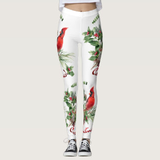 Holly Jolly Cardinal Greetings! Leggings