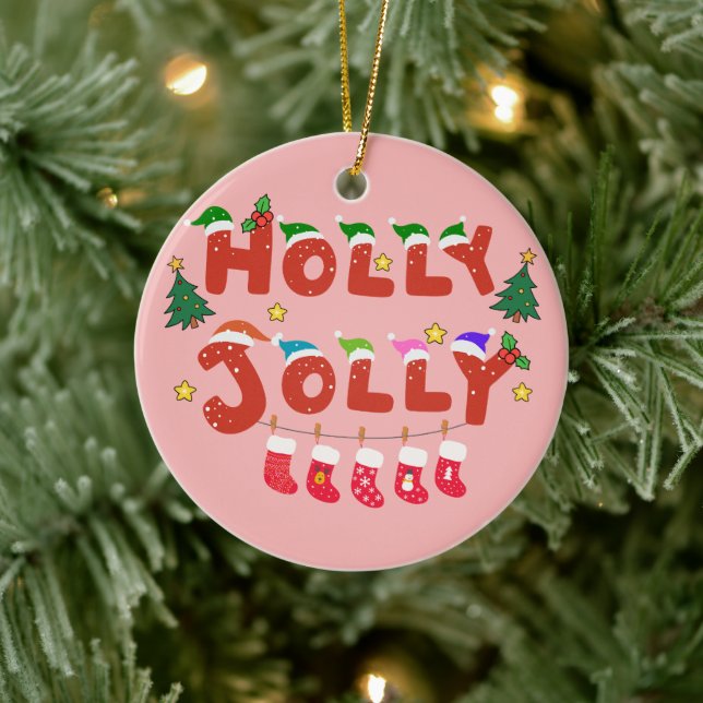 Holly Jolly Ceramic Ornament (Tree)