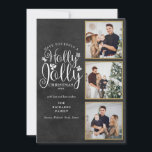 Holly Jolly Chalkboard 3 Photo Collage Holiday Card<br><div class="desc">An elegant Holly Jolly 3 photo collage holiday design for you to personalize with your favorite photos in gold frames,  message,  names and year on a chalkboard background. The reverse features falling snowflakes on a matching chalkboard background. Designed by Thisisnotme©</div>