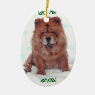 Holly Jolly Chow Christmas Ceramic Ornament