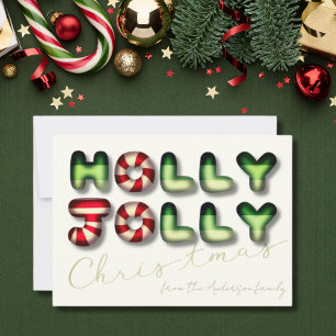 Holly Jolly Christmas 3D effect green red Holiday Card