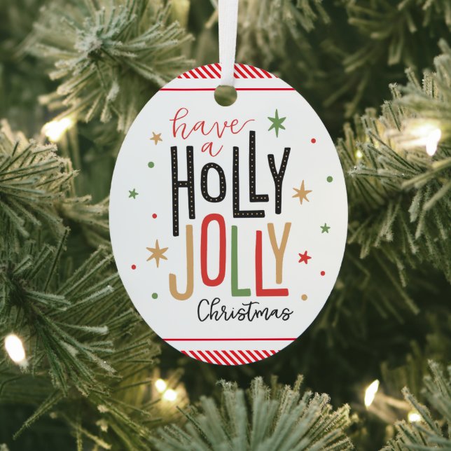 Holly Jolly Christmas (add your photo) Candy Cane  Metal Tree Decoration (Insitu)