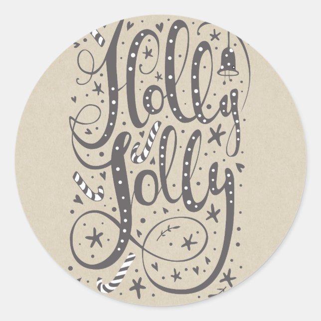 HOLLY JOLLY Christmas Candy Canes Rustic Holiday Classic Round Sticker (Front)