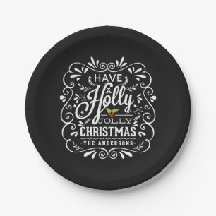 Holly Jolly Christmas Chalkboard Holiday Party Paper Plate