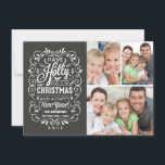 Holly Jolly Christmas Chalkboard Photo Collage Holiday Card<br><div class="desc">Festive and fancy curly chalk art Christmas Holiday greetings photo template on trendy flat cards. Cheerful chalkboard style typography with retro mix of hand-lettered styles, decorated with swirly frame, winter foliage and holly berries. Add your favorite holiday family photo and customize the text. Modern way to send happy winter holiday...</div>