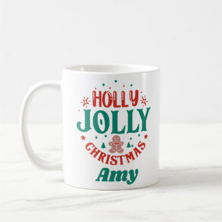 Holly Jolly Christmas Cute Gingerbread Man Retro Coffee Mug
