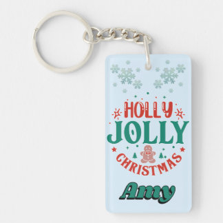 Holly Jolly Christmas Cute Gingerbread Man Retro Key Ring