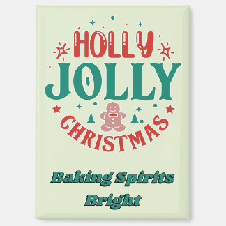 Holly Jolly Christmas Cute Gingerbread Man Retro Magnet