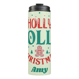 Holly Jolly Christmas Cute Gingerbread Man Retro Thermal Tumbler