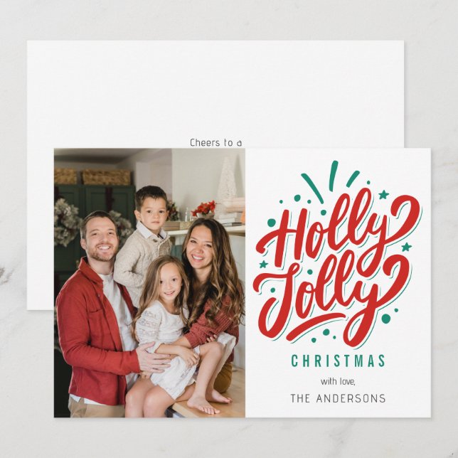 Holly Jolly Christmas Family Photo  Holiday Card (Front/Back)