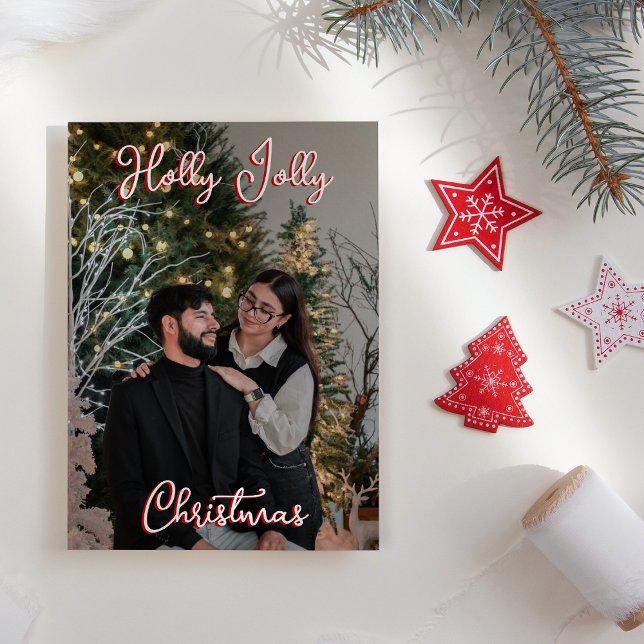 Holly Jolly Christmas Family Portrait and Letter Holiday Card (Creator Uploaded)