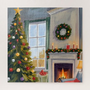 Holly Jolly Christmas   Fireplace Tree Merry Jigsaw Puzzle
