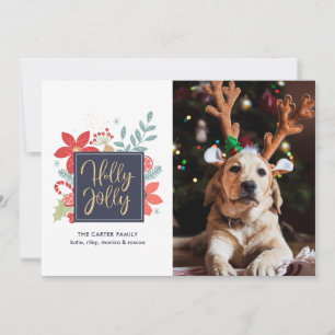 Holly Jolly Christmas Floral Photo Holiday Card