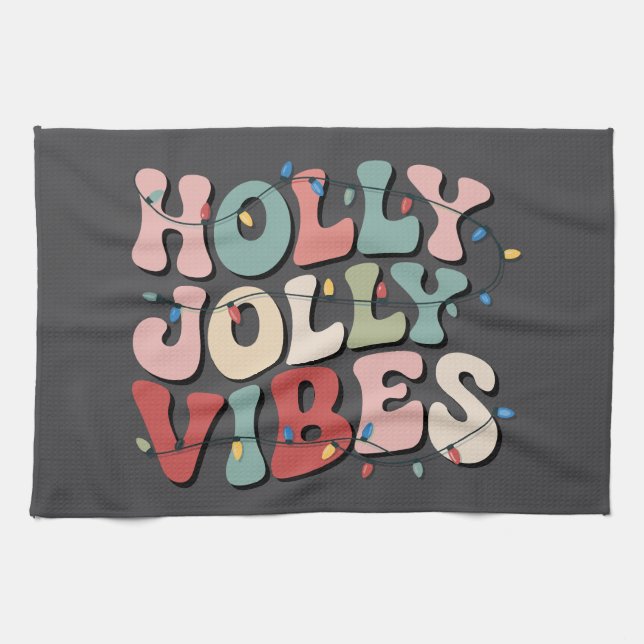 Holly Jolly Christmas Gift Family Xmas Holiday  Tea Towel (Horizontal)