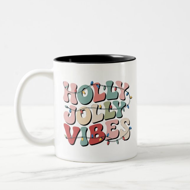 Holly Jolly Christmas Gift Family Xmas Holiday  Two-Tone Coffee Mug (Left)