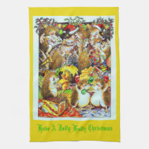 Holly Jolly Christmas Hedgehogs Tea Towel