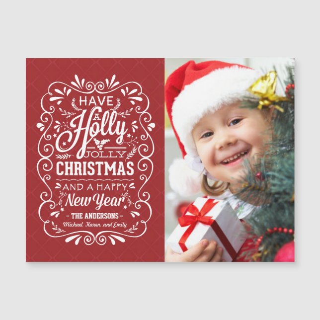 Holly Jolly Christmas Holiday Chalk Art Photo (Front)