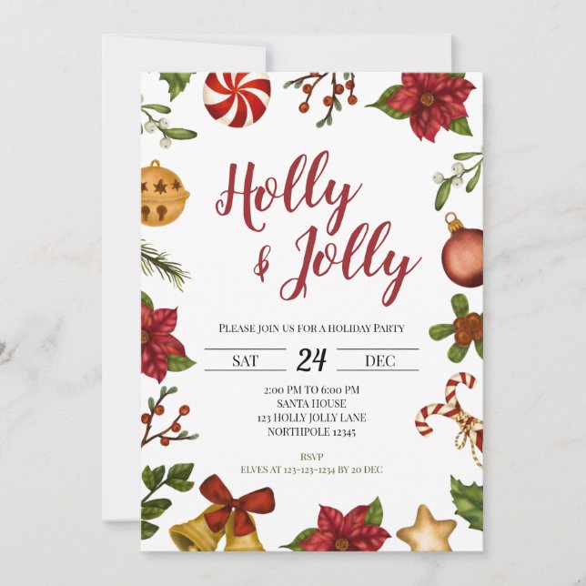 Holly Jolly Christmas Holiday Party Invitation (Front)