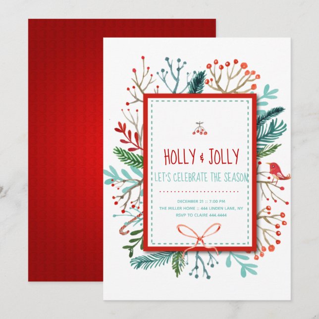 Holly Jolly Christmas Holiday Party Invitation (Front/Back)