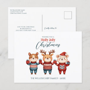 Holly Jolly Christmas Holiday Postcard