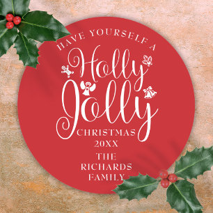 Holly Jolly Christmas Holidays Family Name Classic Round Sticker