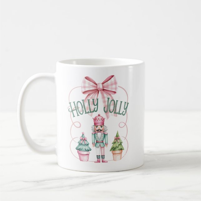 Holly Jolly Christmas Nutcracker Coquette Preppy Coffee Mug (Left)
