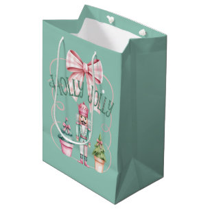 Holly Jolly Christmas Nutcracker Coquette Preppy Medium Gift Bag