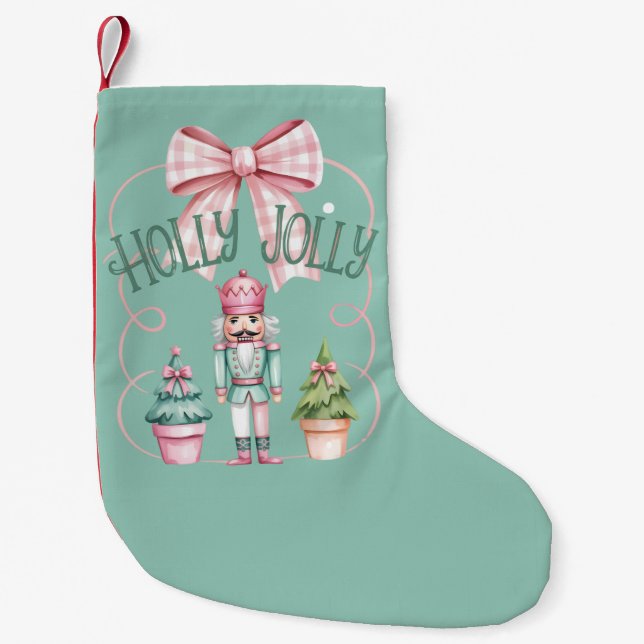 Holly Jolly Christmas Nutcracker Coquette Preppy Small Christmas Stocking (Front)