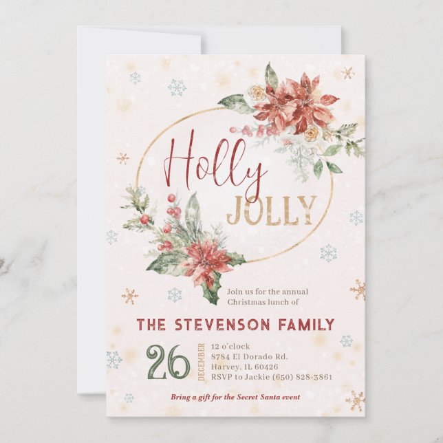 Holly Jolly Christmas Official Family Lunch Dinner Invitation (Front)