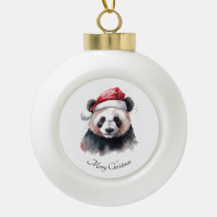 Holly Jolly Christmas Panda, custom Ceramic Ball Christmas Ornament