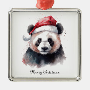 Holly Jolly Christmas Panda, custom Metal Ornament