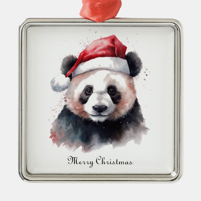 Holly Jolly Christmas Panda, custom Metal Ornament (Front)