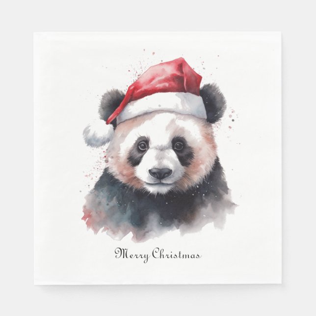 Holly Jolly Christmas Panda, custom Napkin (Front)