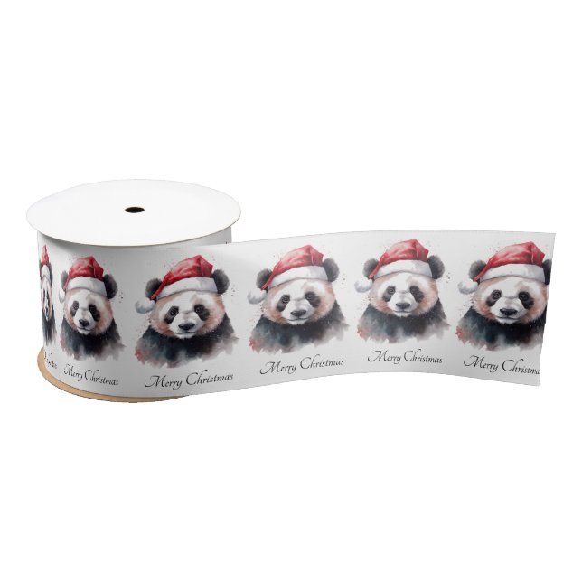 Holly Jolly Christmas Panda, custom Satin Ribbon (Spool)