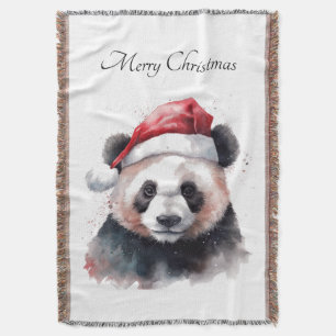 Holly Jolly Christmas Panda, custom Throw Blanket