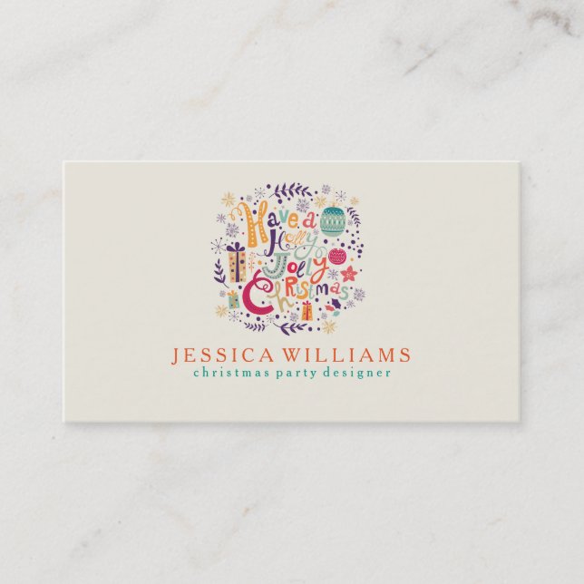 Holly Jolly Christmas Party Designer Business Card (Front)