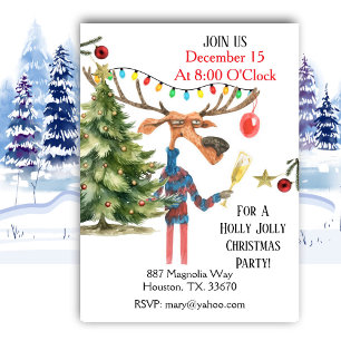 Holly Jolly Christmas Party Moose Invitation