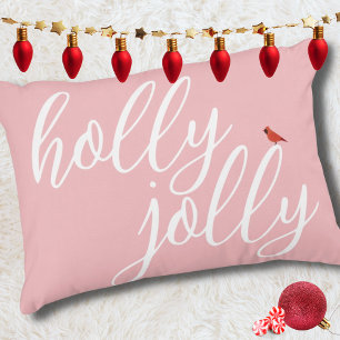 Holly Jolly Christmas Pink White Stylish Script Decorative Cushion