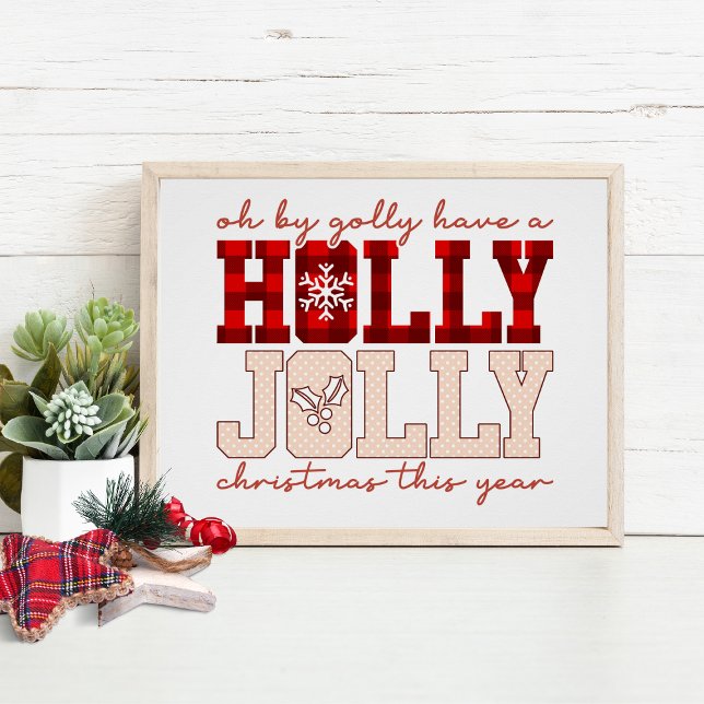 Holly Jolly Christmas Plaid Festive Typography Poster (Creator Uploaded)