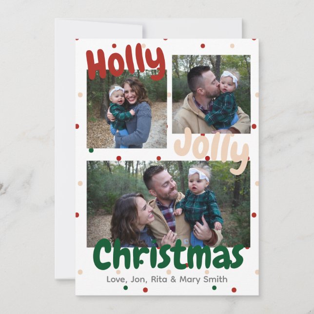 Holly Jolly Christmas Polka Dot Christmas Card  (Front)